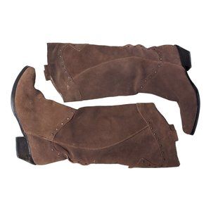 Reba Women's Western Calf Boots Cowgirl Genuine Leather Brown Studded Size 7.5M